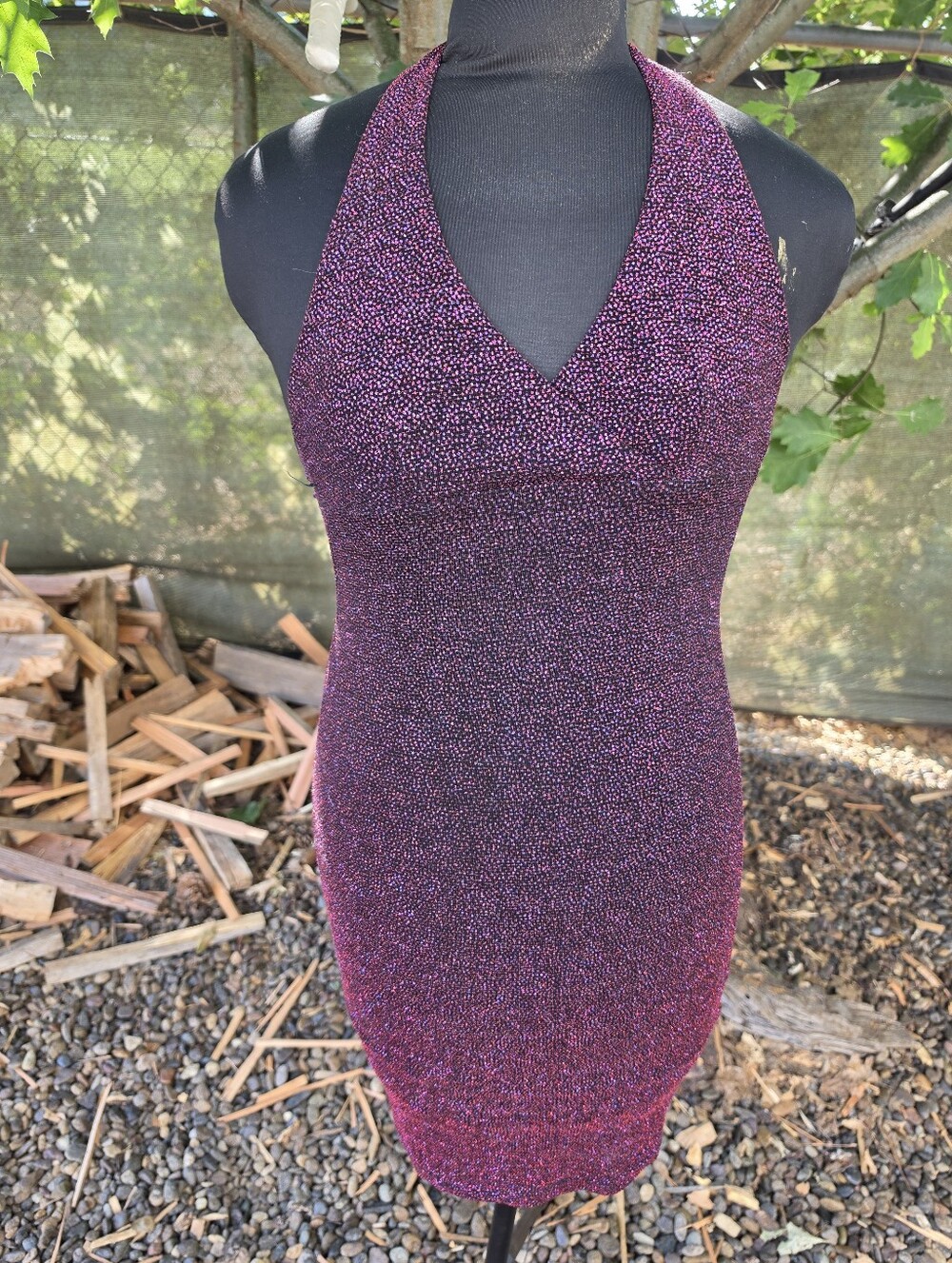 Vtg Y2K 90's Halter Bodycon Mini Dress Sparkly Party Clubwear McBling Pop Punk